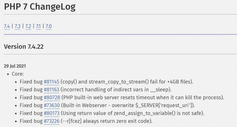 php7.4.22 changeLog更新日志